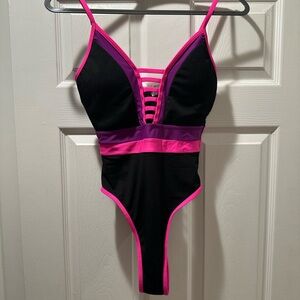 Black and Pink Strappy Swimsuit